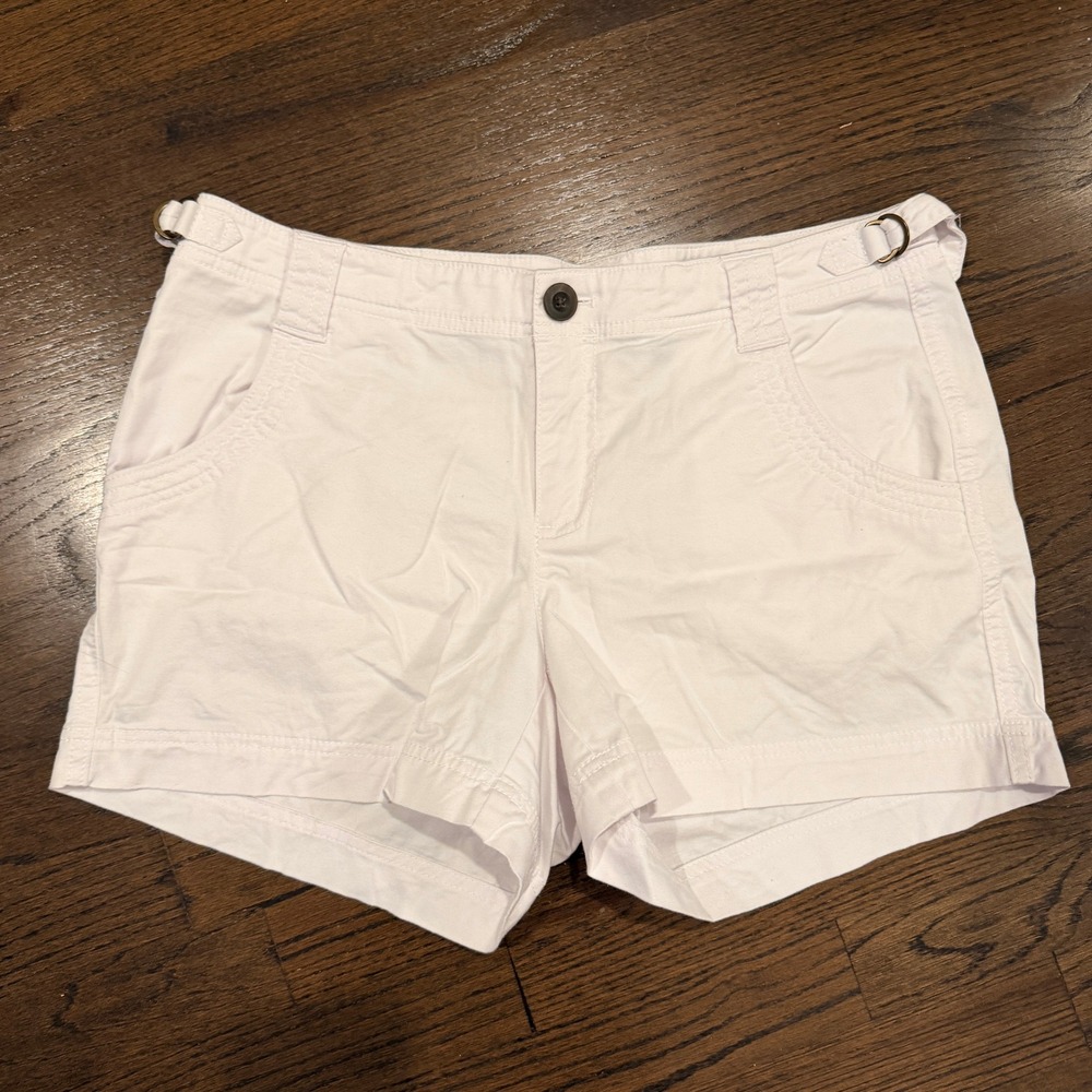 Athleta Womens White Organic Cotton D-Ring Side Adjuster Shorts Size 10